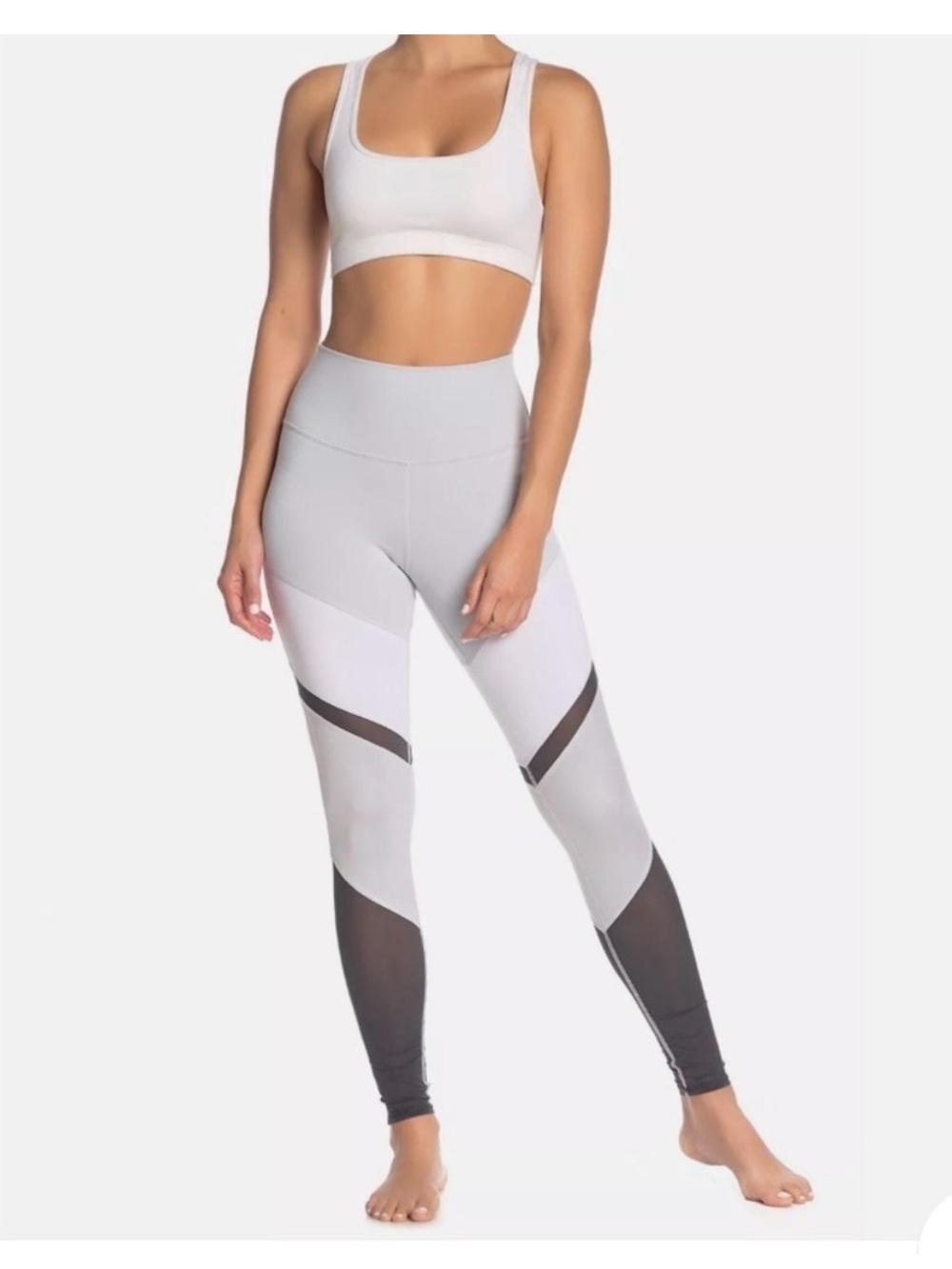 Alo Sheila High Waist Grey/White/Anthracite Color-Block Panels Leggings, Size S